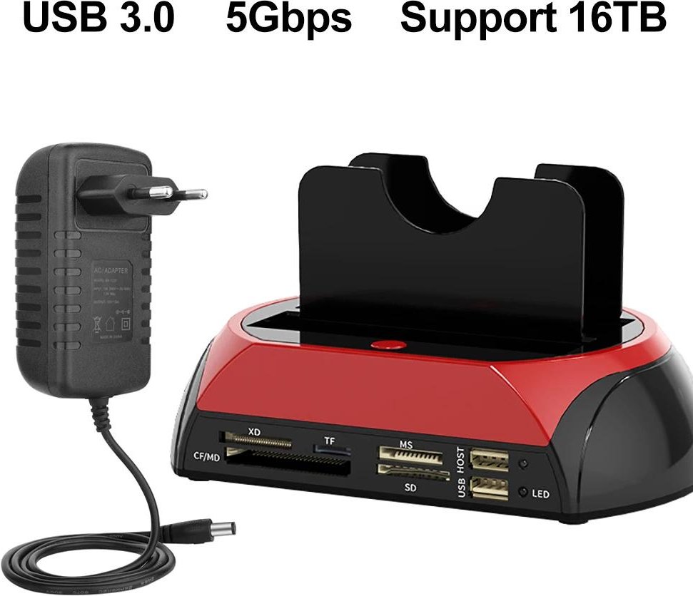 10 I 1 IDE SATA USB3.0 Dubbel Bays Extern Hårddisk 2.5 tum 3.5 tum HDD Dockningsstation One Touch Backup HUB Kortläsare black