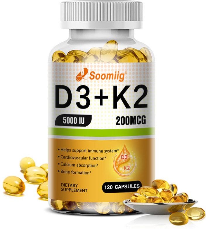 D3-vitamin 5000 IE + K2 MK7 200 mcg Hög Dos - 120 Vegetariska Kapslar 120 Capsules