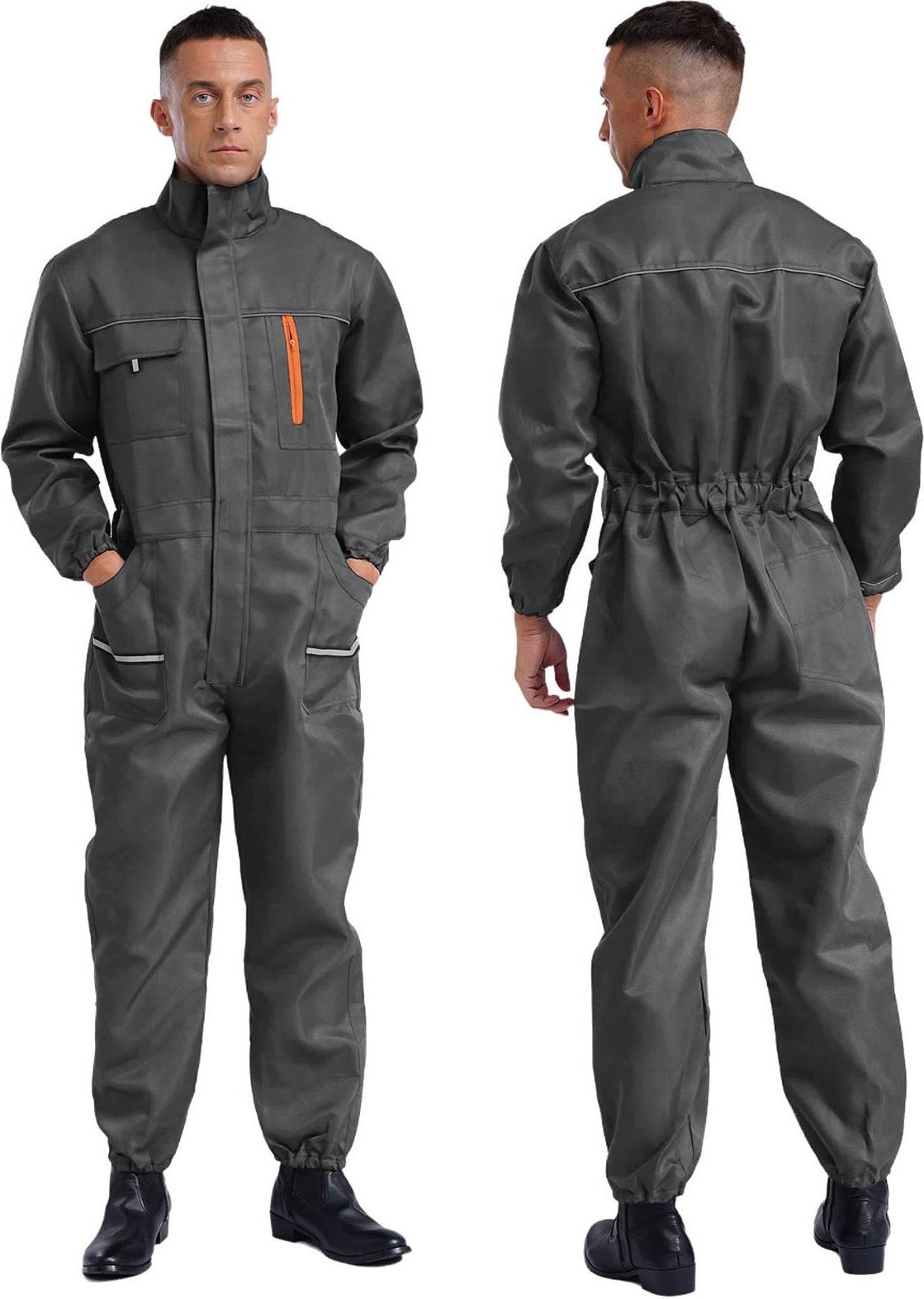 Herr One Piece Arbetsbyxor Slitstark Mekaniker Jumpsuit Långärmad Marinblå Overall 5XL grå färg
