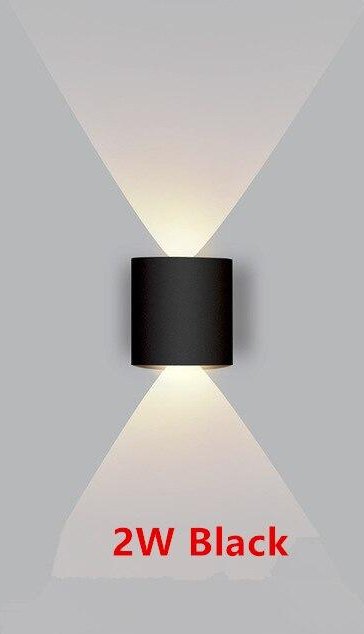 IP65 LED Vägglampa Utomhus Vattentät Trädgårdsbelysning Aluminium AC86-265 Inomhus Sovrum Vardagsrum Trappor Vägglampa 2W/white light svart