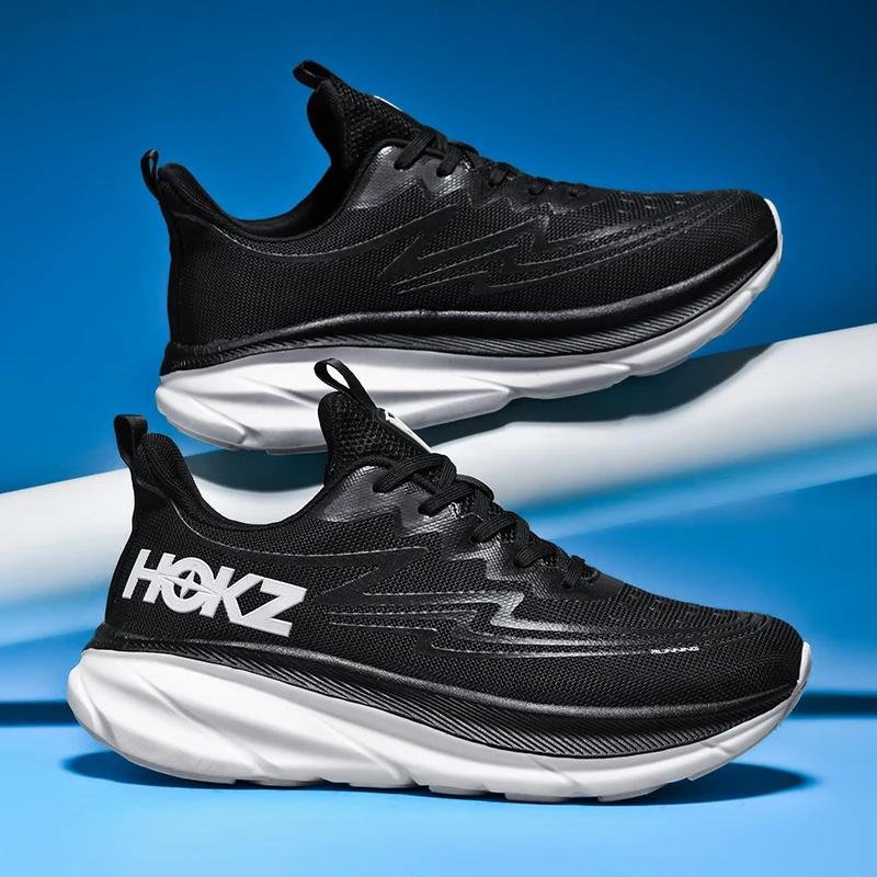 Herrskor för löpning och jogging Utomhusskor med dämpning Tävlingssneakers Halkfria Lyxskor Andningsbart nät Par Offroad-skor 42 svart vit färg