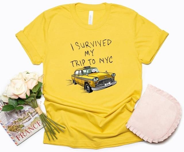 Tom Holland T-shirts i samma stil Jag överlevde min resa till NYC T-shirt med tryck sommar Casual Streetwear Män Kvinnor Unisex Mode T-shirt Topp S yellow