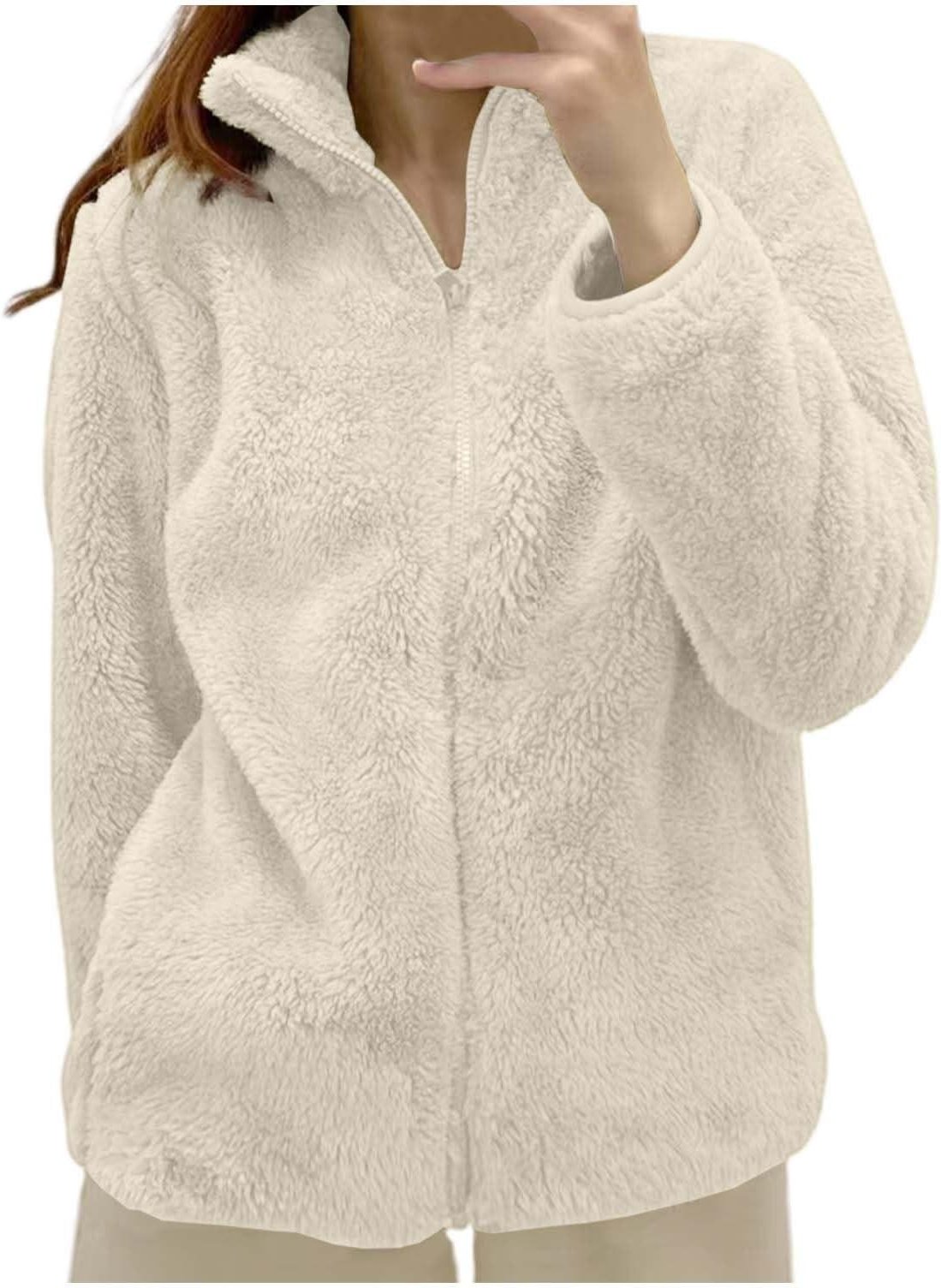 Damfleecejacka med dragkedja Lätt höstjackor Vinterjackor i plusstorlek M beige