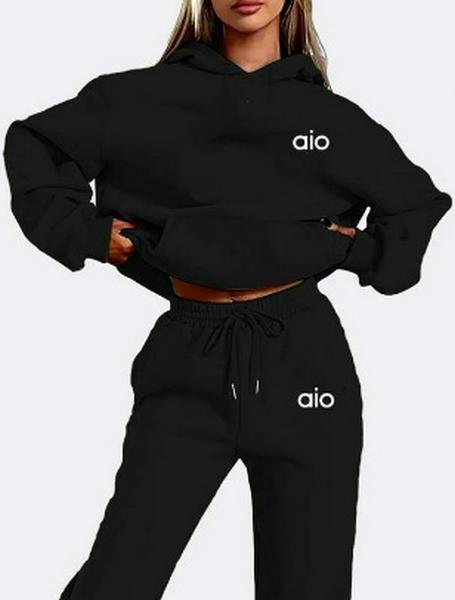 Dam AIO Tryckt Sammetshuvtröja Set - Unisex, Lös Passform, Höst/Vinter L svart