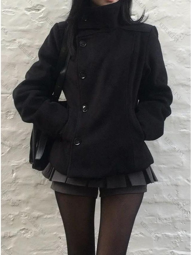 Gata Höst Vinter Enfärgad Dam Polokrage Kappa Y2K Hip-hop Retro Harajuku Söt Vardaglig Mångsidig Dam Toppar L svart