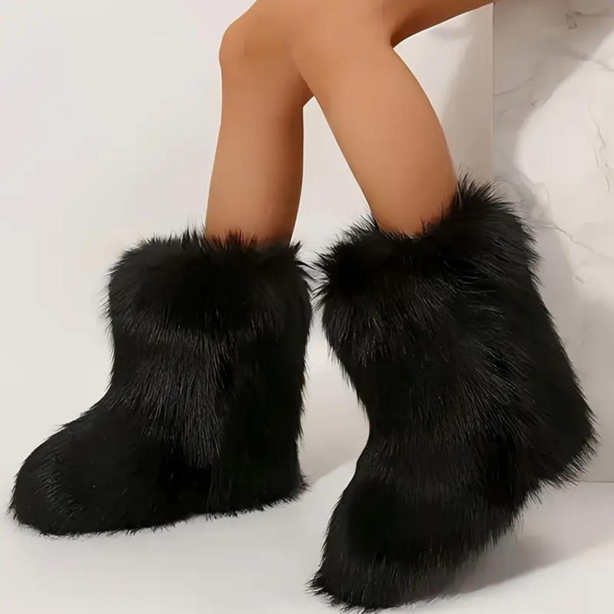Mode Vinter Skor Dam Vinter Fluffiga Fuskpäls Stövlar Kvinna Plysch Varma Snöstövlar Skor Flickors Pälsiga Päls Bottes 40 brown