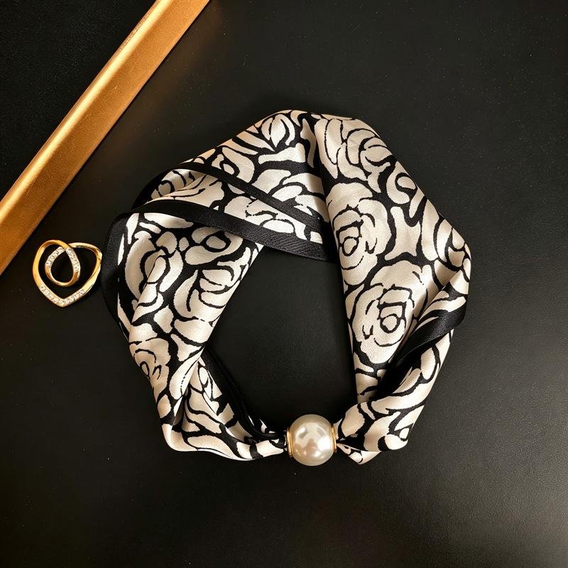 Silkescarf med magnetiskt spänne: Lyxigt, mångsidigt mullbärssilke för damers vår/sommarhalskydd 15x48 cm white