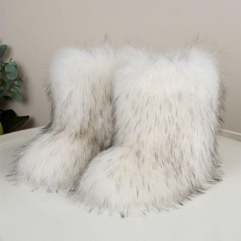 Mode Vinter Skor Dam Vinter Fluffiga Fuskpäls Stövlar Kvinna Plysch Varma Snöstövlar Skor Flickors Pälsiga Päls Bottes 38 white