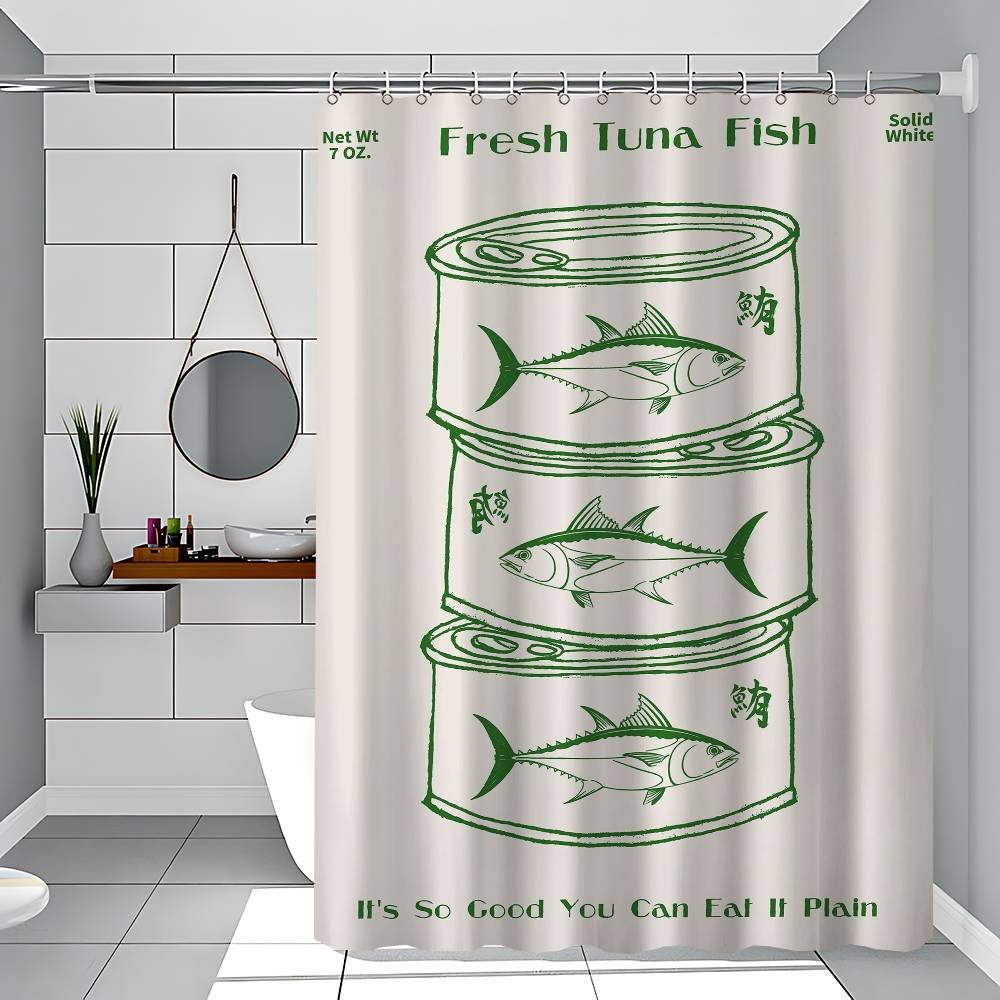 Retro Kök Fisk Blå Sardiner Röd Hummer Tonfisk Enkelt Duschdraperi Badrumsduschdraperi Lätt Rengöring Skrubb Ljust Opakt 180x200 cm
