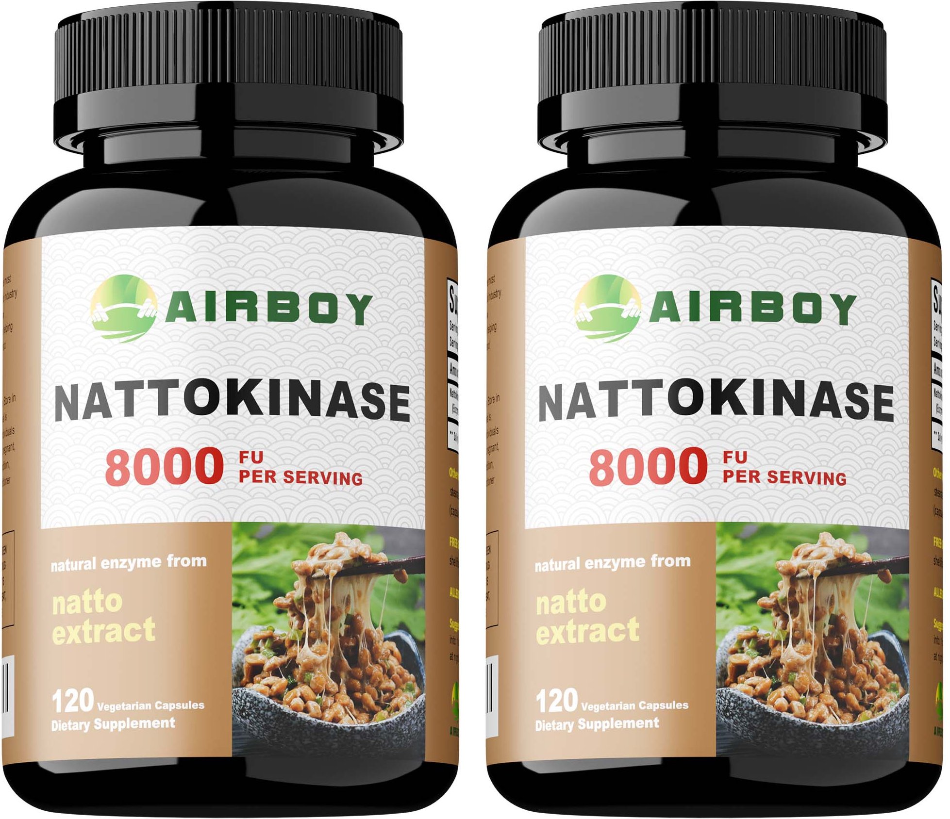 Nattokinasakapslar, 8000 FU per portion, rena naturliga växtextrakt, dagligt kosttillskott för män och kvinnor. 120*2 black