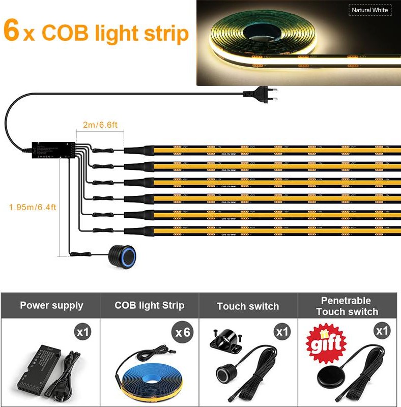 Dimbar dubbel peksensor COB LED-ljusslinga för akustiska träribb-TV-bakgrundsbelysning Väggpanel & Under skåp Stämningsdekor 3M