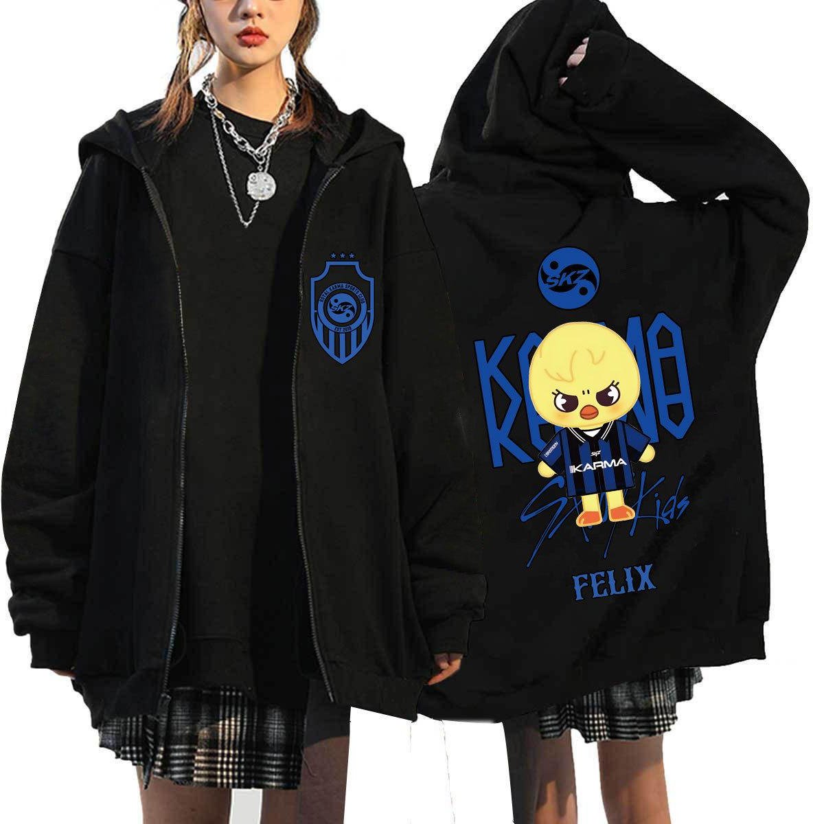 Stray Kids Mode Vintage Huvtröjor Dam Herr Unisex Höst Vinter Nya Långärmade Pullover Toppar Chic Streetwear Casual Lös Topp XS blue