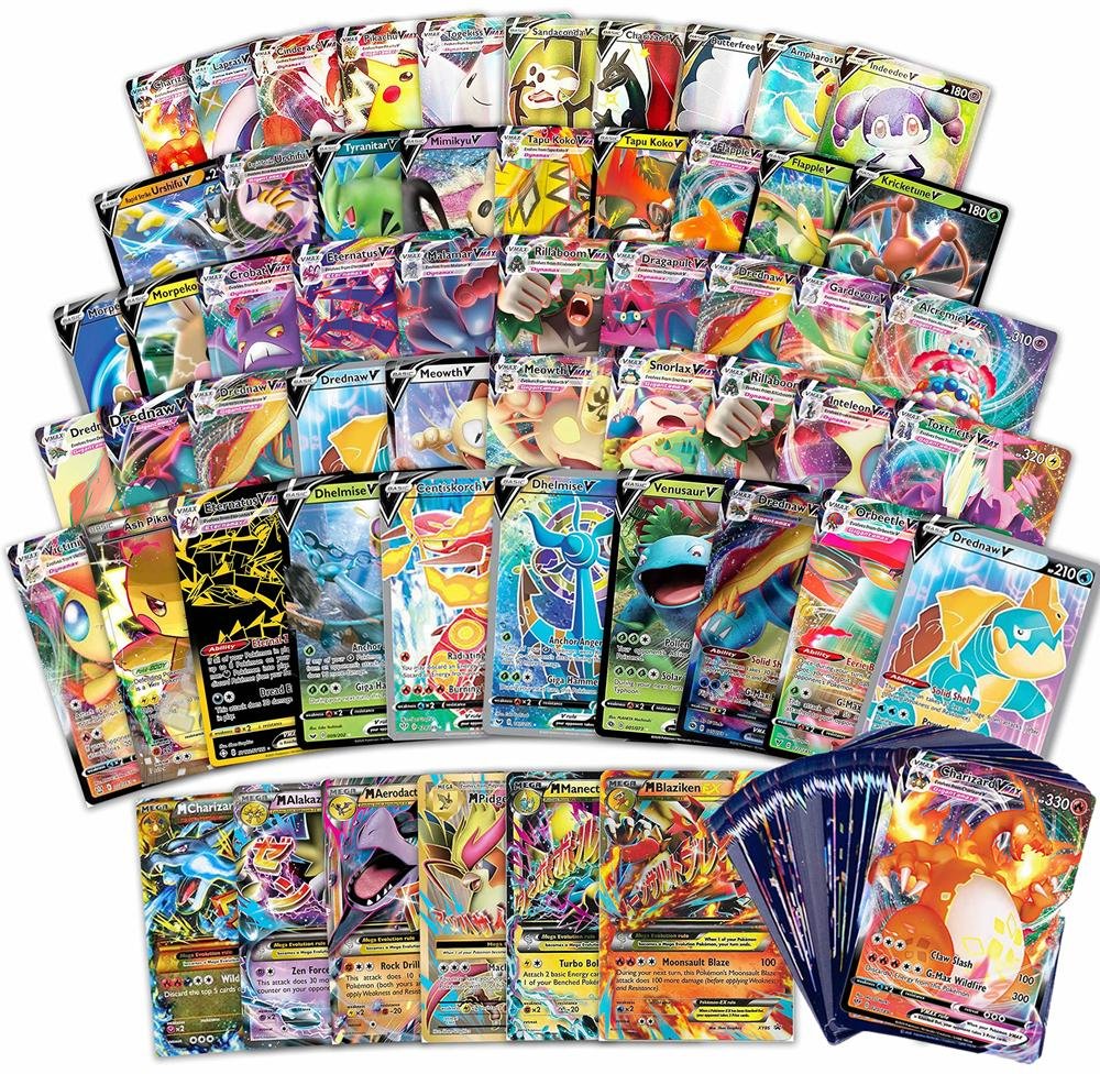 100 st Pokemonkort Glänsande VSTAR GX EX VMAX MEGA TAG TEAM Energi Tränare Charizard Pikachu Samling Stridskort S07 100PCS - 33VSTAR+37VMAX+30EX