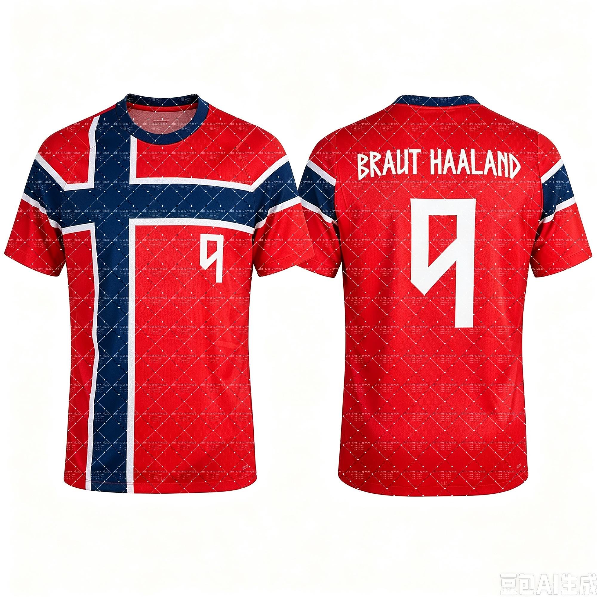 2026 Pojkar HAALAND Nr 9 Fotbollströja T-shirt Shorts Set Kvinnor Män Norge Fotbollsfans Skjorta Shorts Set Barn Träningsdräkt 2-delat Set 120
