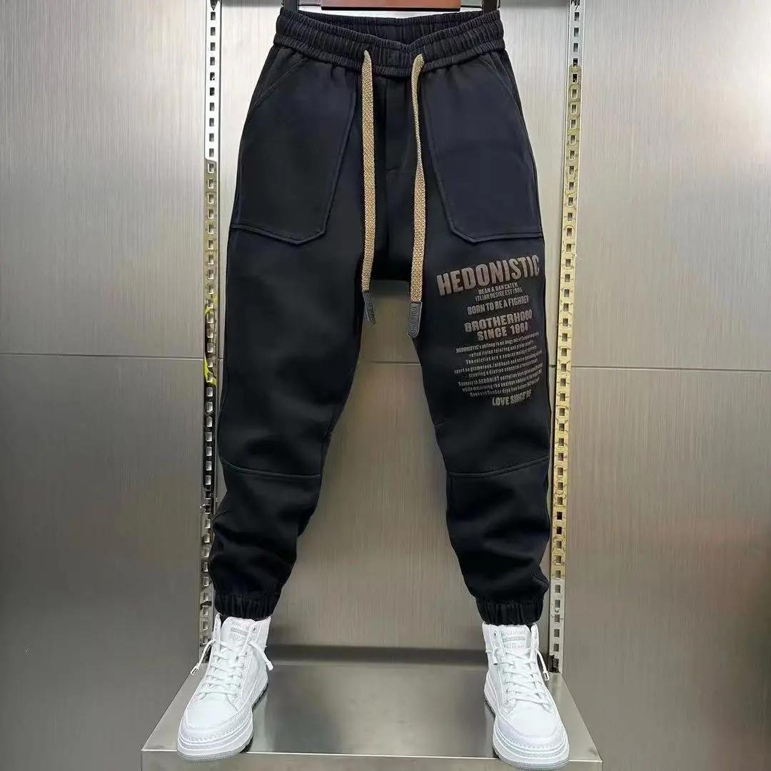 Vår och Höst Herr Casual Cargo Byxor Byxor Baggy Mjukisbyxor Gym Jogger Hip Hop Streetwear Y2k Herr Byxor Byxor 6XL black