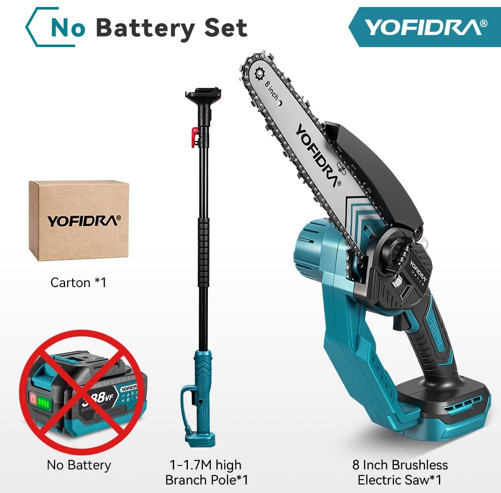 YOFIDRA Borstlös 8-tums Teleskopisk Stång Motorsåg för Höga Grenar Trädgårdsbeskärning Elverktyg För Makita 18V Batteri Pin Without Battery