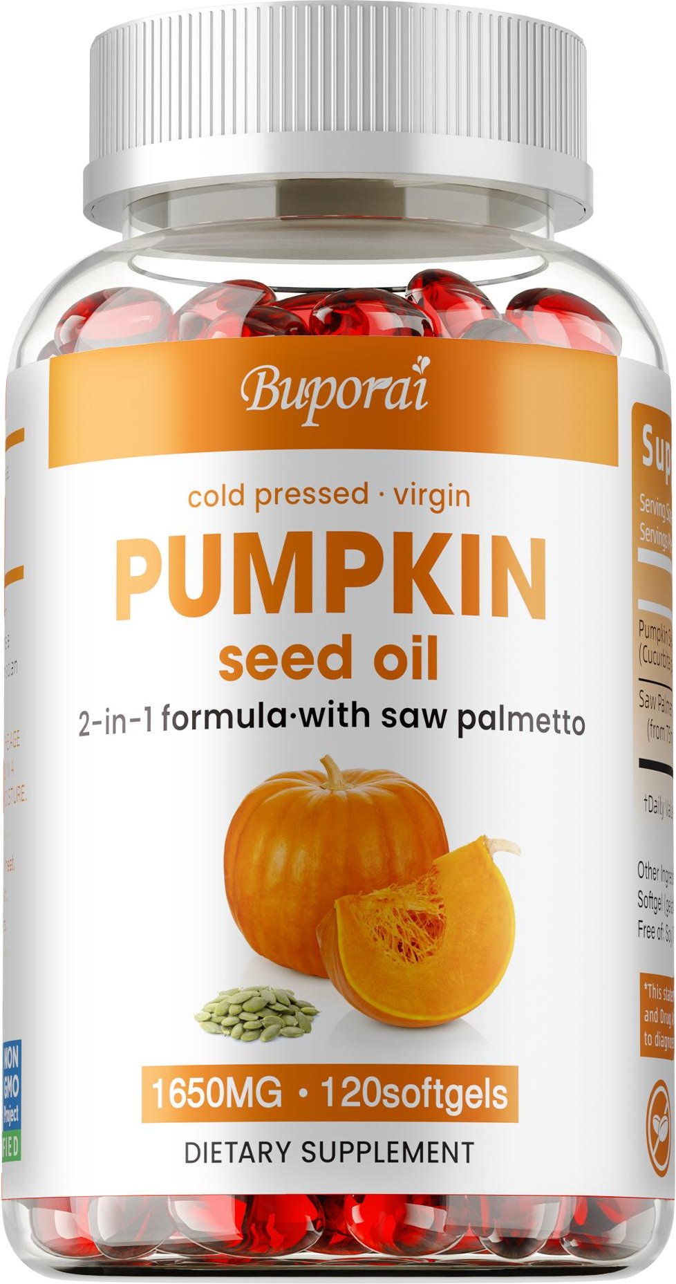 Pumpakärnolja - Sågpalmetto - Hårtillväxt, Urinvägar och Prostatahälsa 120 white