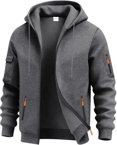 Herr Tjock Zip-up Hoodie Varm Huvtröja med Fickor med Dragkedja Höst Vinter Casual Sportjacka för Gym Dagliga Ärenden Streetwear 3XL gray