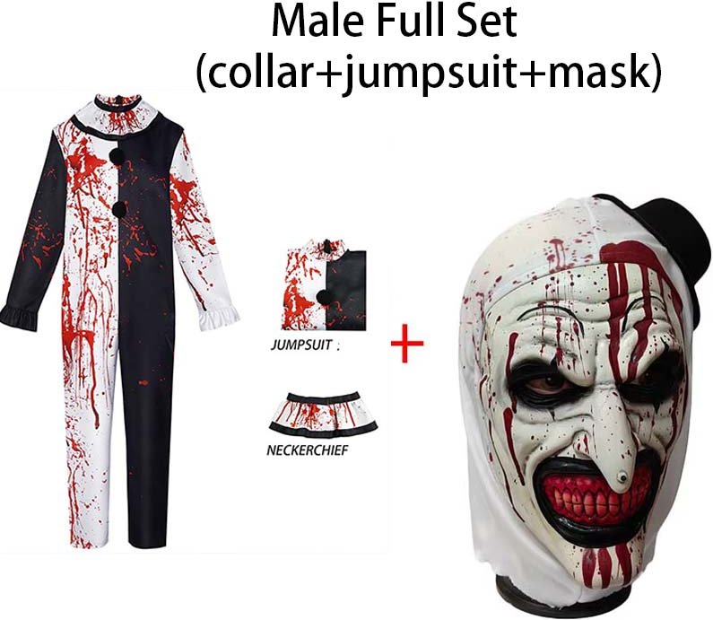 Herr Halloweenkostymer Art The Clown Cosplay-kostym Film Terrifierr 2 Blodig jumpsuit Herrjumpsuit Skräckdräkter XXL black