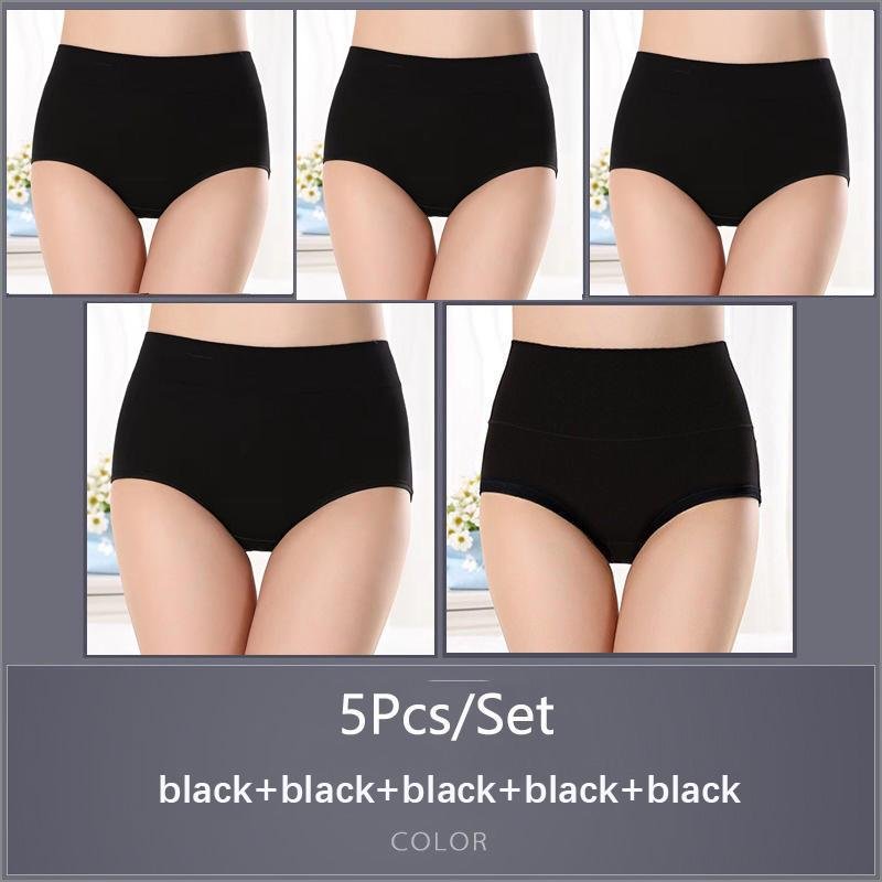 5st/set hög midja bomullstrosor för kvinnor Mjuka Andas bekväma underkläder Plus storlek M-XXXXL L&5pcs beige