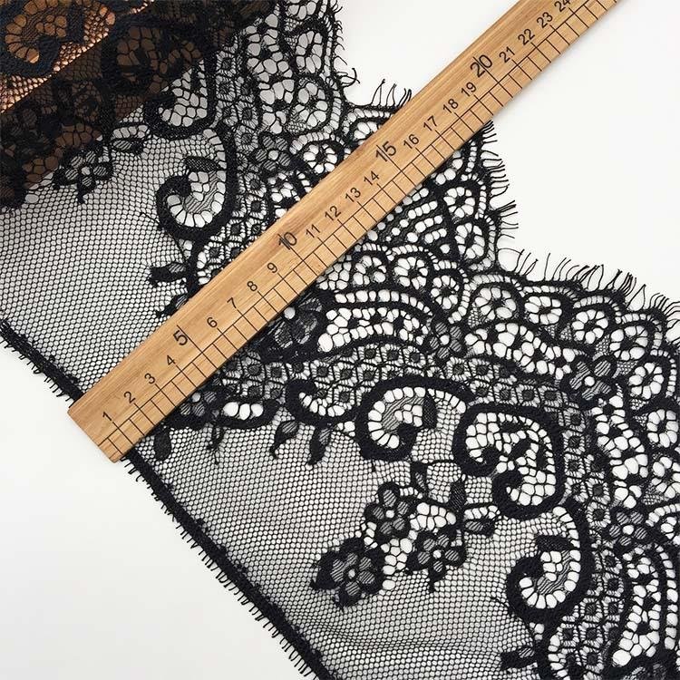 19cm*300cm Ögonfransar Spets 19cm Breda ögonfransar Spets Gaze Broderade spetstillbehör Klänning Kjol Ärmar Dekorativt tyg svart
