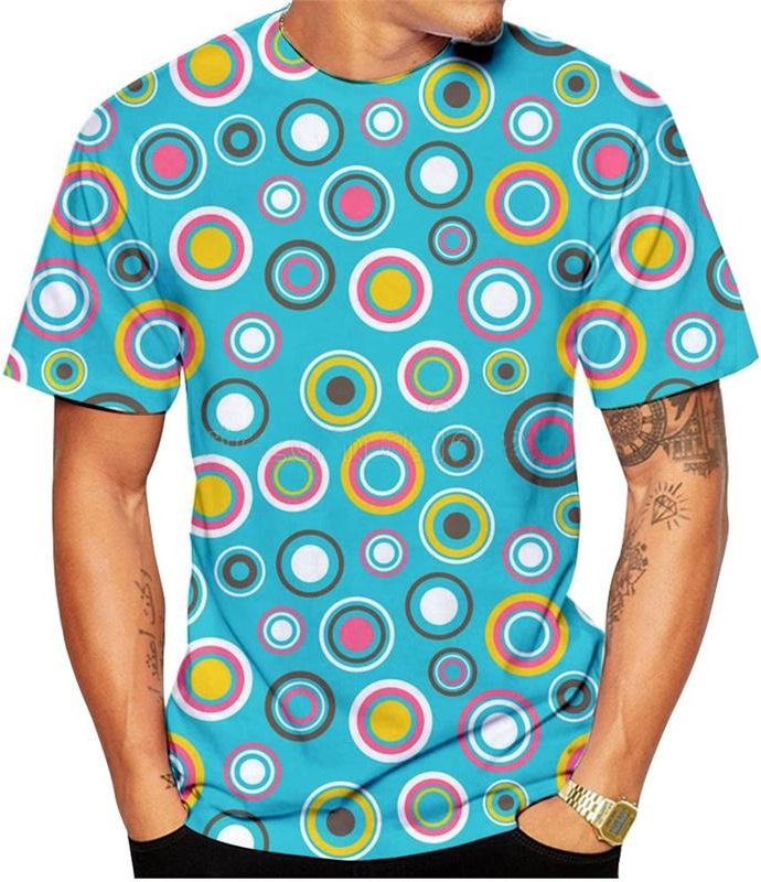 T-shirt herr 3d färgglada blommönster Kortärmade T-shirts Överdimensionerade toppar med rund hals T-shirt Streetwear Sommarkläder T-shirts M blue