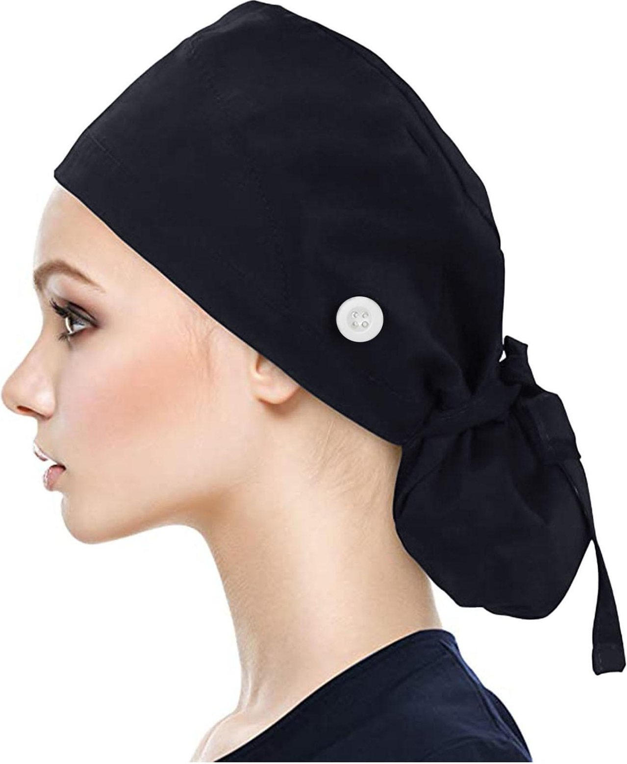 Skrubbmössa med knappar Bouffanthatt med svettband för dam och herr One Size svart