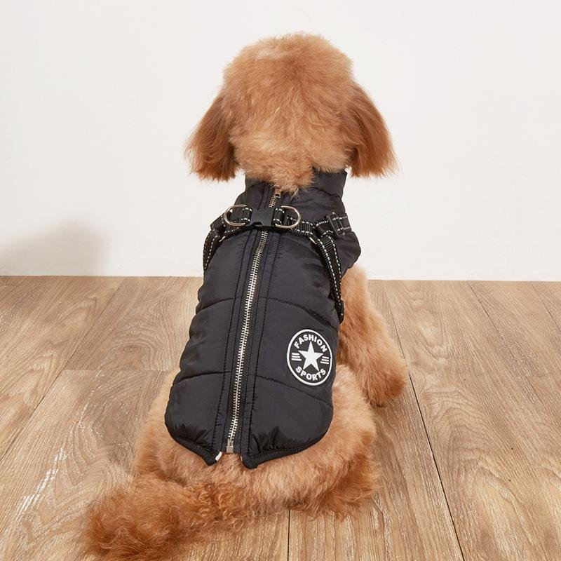 Vinterhundjacka Förtjockad Sele Tyg Vattentät Vindtät Snöjacka Varm Snödräkt Väst för Små Medelstora Stora Hundar XXXL(10-13.5kg) svart