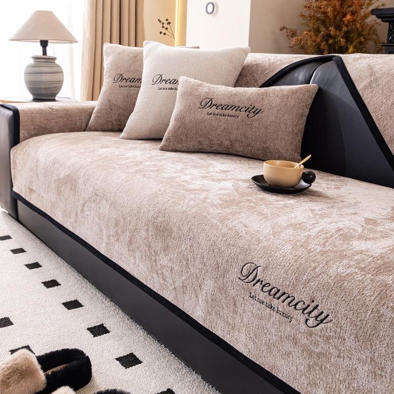 Halkfri Chenille Soffmatta Enfärgad Sofföverdrag för Vardagsrum Lyxig Hörnsoffa Kudde Sittdyna Hem Skyddsöverdrag 90x160cm ljus kaffefärg
