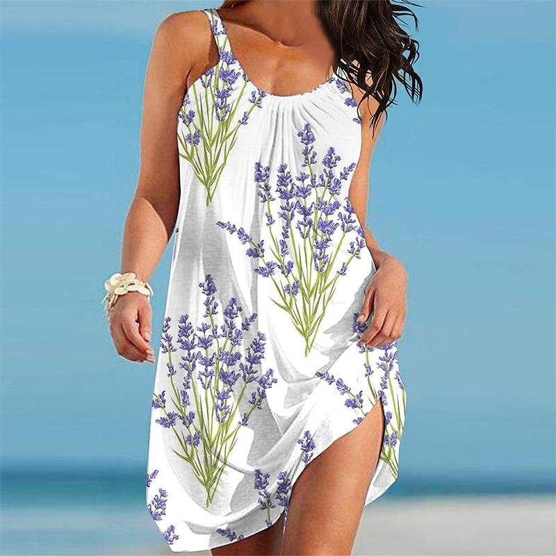 Strandklänning för kvinnor Beach Wear Miniklänning Grönt blommönster Fritidsdaglig modern klänning Ärmlös lös passform utomhus Daglig Rosa Blå Sommar 5XL