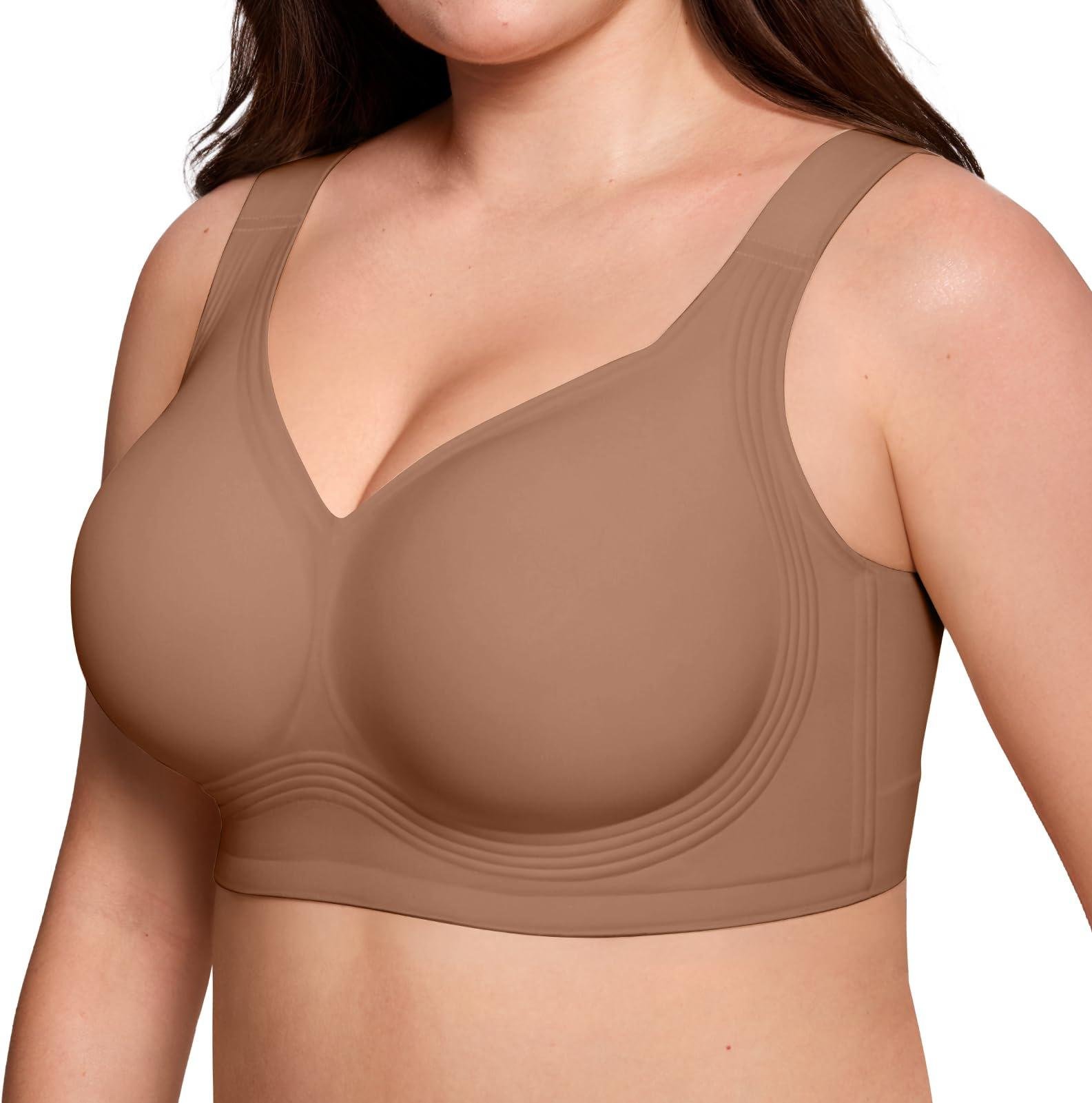 Mjukt Stöd Trådlös BH för Kvinnor, Sömlös Tunn Stil Gelé BH Push Up Bekväm BH för Stor Byst L brown