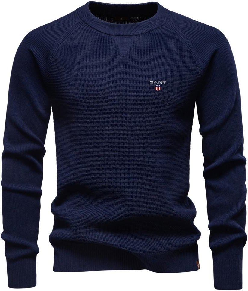 Gant Broderi Ny Rund Hals Trendig Enfärgad Tröja Herr Högkvalitativ Business Casual Stickad Herrtröja L