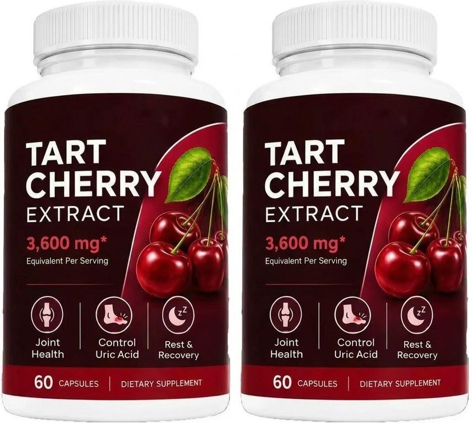 Surkörsbärsextrakt 3600 mg motsvarande per portion – Kosttillskott för ledhälsa, urinsyreutrensning & vilsam sömn (60 kapslar) 2pack