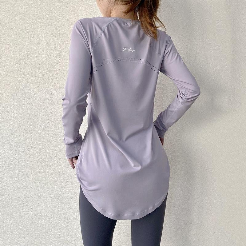 Långärmad Yoga Dam Sportkläder Gym Löpning Blusar Skjortor Sport Fitness T-shirt Gym Träning S violett