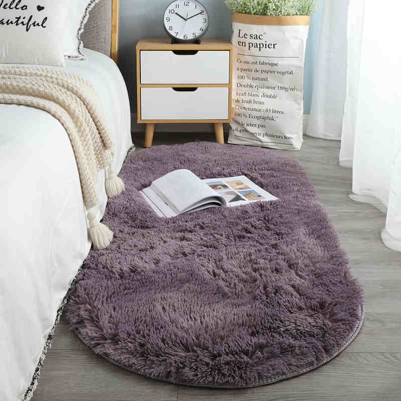 Oval fluffig matta Shaggy matta Sängmatta Söt färgglad vardagsrumsmatta Långt hår matta Heminredning 160x200cm boysenberry färg