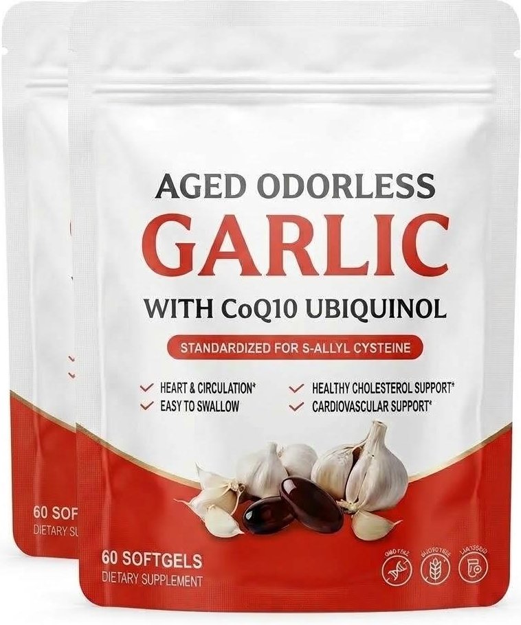 Åldrad Luktfri Vitlök 600 mg + CoQ10 Ubiquinol 50 mg Mjukkapslar, 60 stycken — Stöd för Hjärta & Cirkulation 2pack