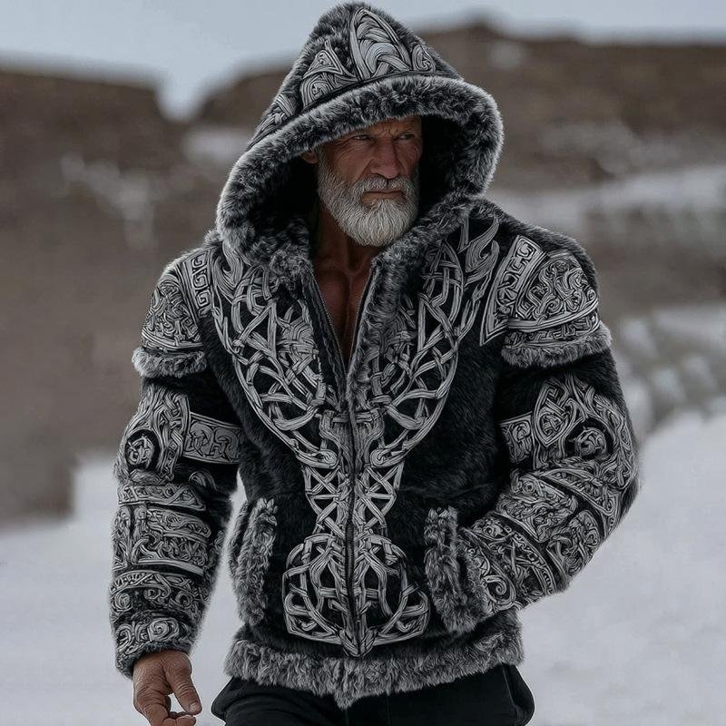 Herr S Flanell Huvtröja med Dragkedja 3D-tryck Vinter Varm 2XL black