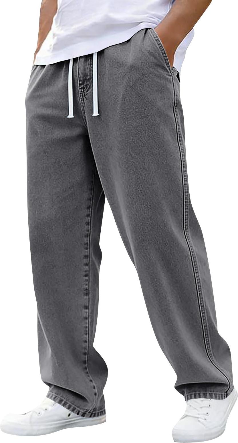 Herrjeans med resår i midjan och dragsko Casual Avslappnad passform Raka byxor för vardagsbruk XXXL gray