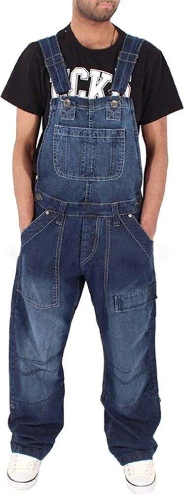 Herrmode Denim Arbetsbyxor Lösa Flerfickor Casual Arbetskläder Hängslen Overall Street Casual Herrkläder M-5XL Kläder Rea S mörkblå färg