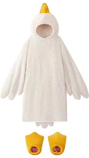 Rolig Gås Anka Kostym för Barn Vuxna Huvförsedd Djur Onesie Pyjamas Mjuk Plysch XXL A vit