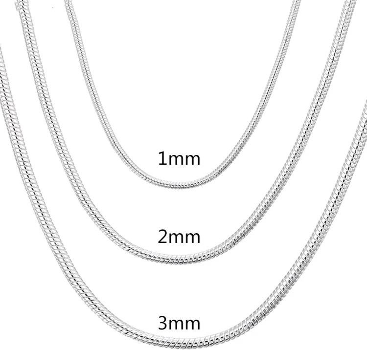 925 Sterling Silver 1-3 mm ormkedja modesmycken 3mm-70cm white