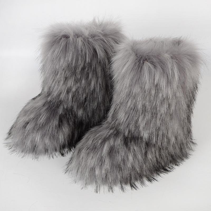 Mode Vinter Skor Dam Vinter Fluffiga Fuskpäls Stövlar Kvinna Plysch Varma Snöstövlar Skor Flickors Pälsiga Päls Bottes 37 gray