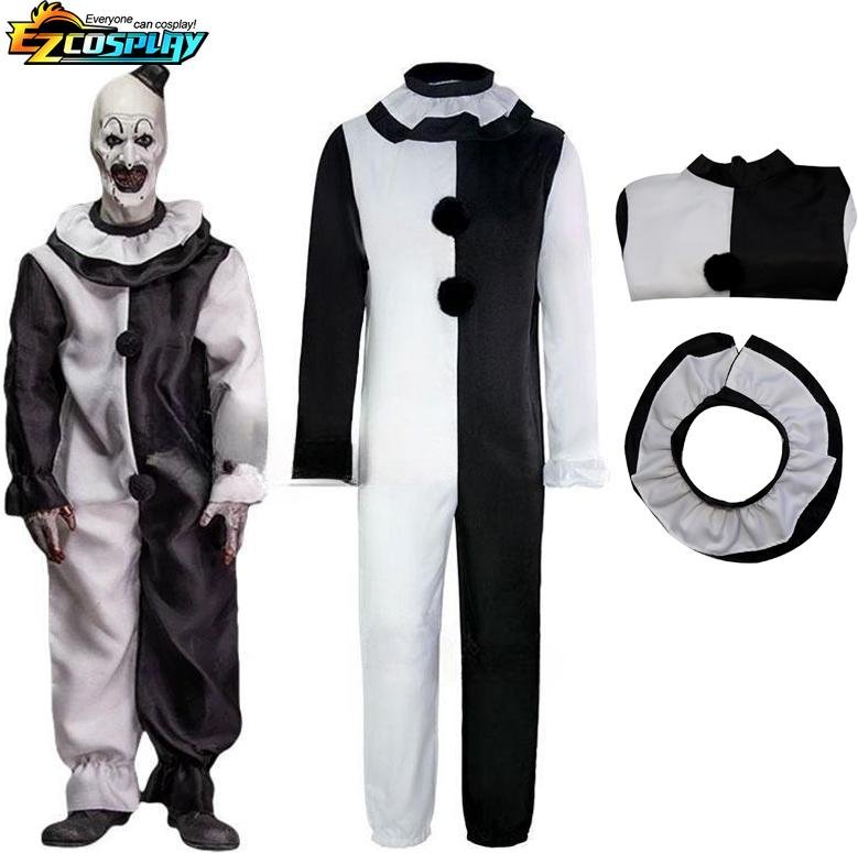 Art The Clown Cosplay Film Terrifier 2 Art The Clown Cosplay Kostym Jumpsuit Mask Halloween Kostymer Mask för Män Kvinnor S gray