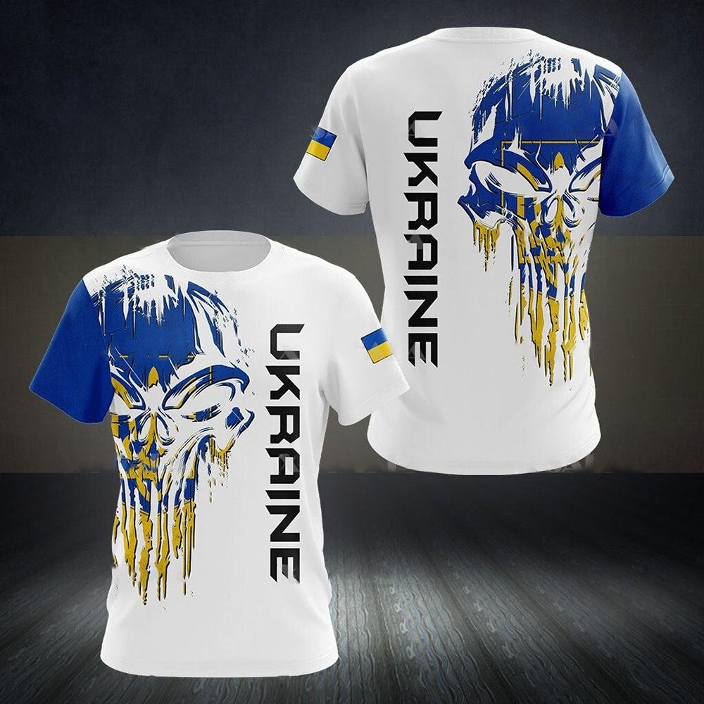 Ukraina T-shirts för män Ukrainsk flaggskjorta 3D-tryckt o-hals överdimensionerad kortärmad tröja Mode herrkläder Streetwear 5XL gray