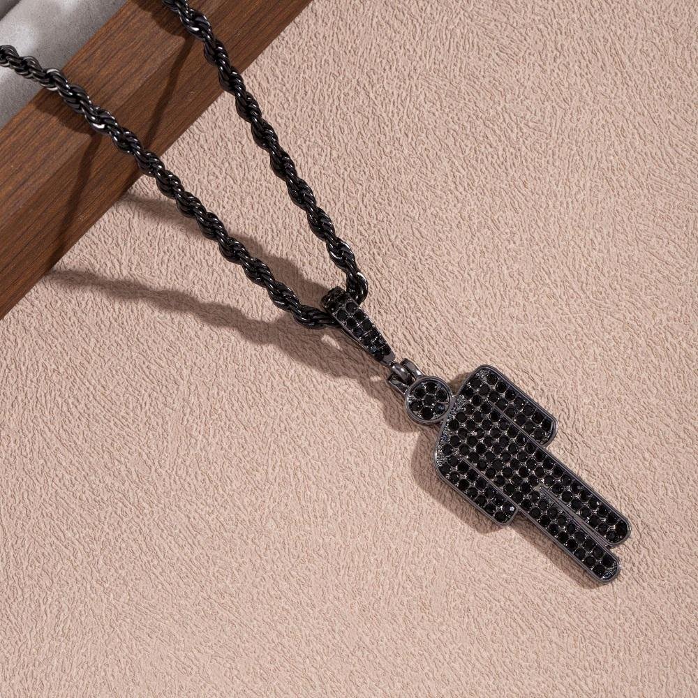 Modehalsband med hängsmycke, lyxigt, tecknat, med strass vid sidan, trendigt, hiphop, unisex, hängsmycken, grossist, ädelstenslås, kedja gray