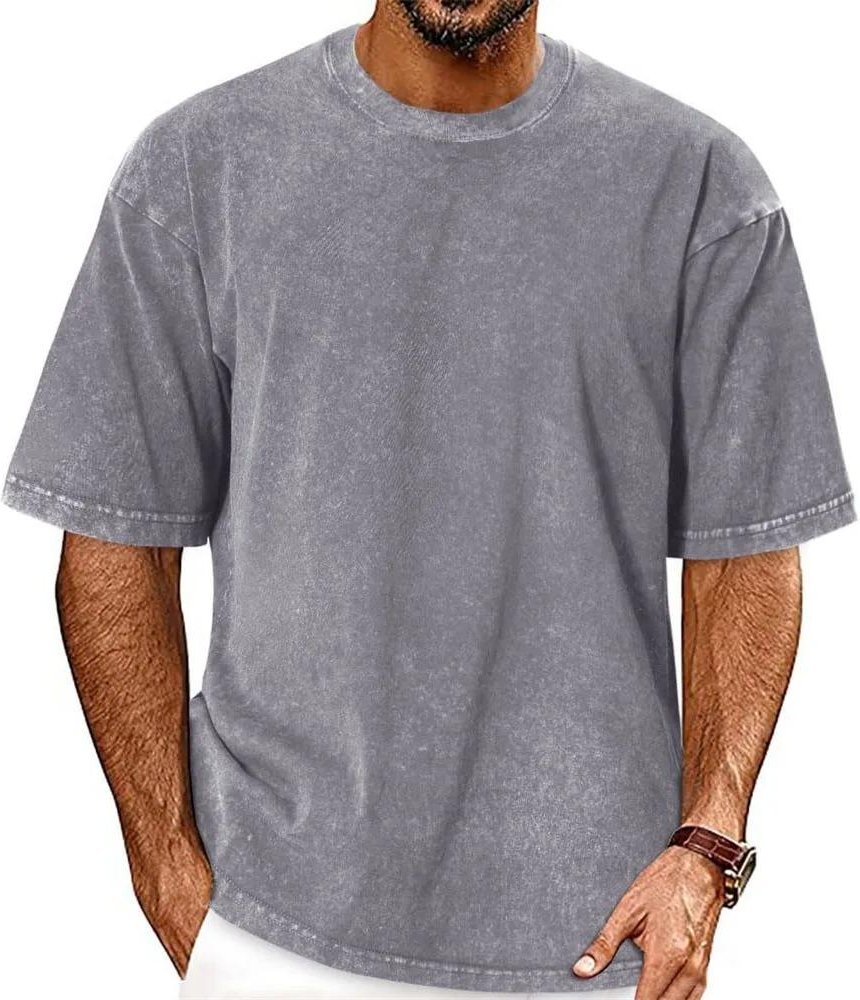Herr Vintage Tvättad T-shirt Bomull Andningsbar Överdimensionerad Vardagstoppar Enfärgad Manlig Lös Passform Mysiga T-shirts Mode Streetwear XXXL gray