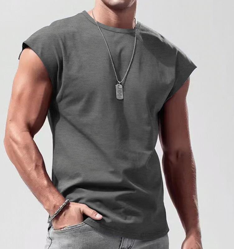 Ärmlös T-shirt för män Sommar Fritid Sport Löst tröja Herr Kortärmad T-shirt undertill för män M grå