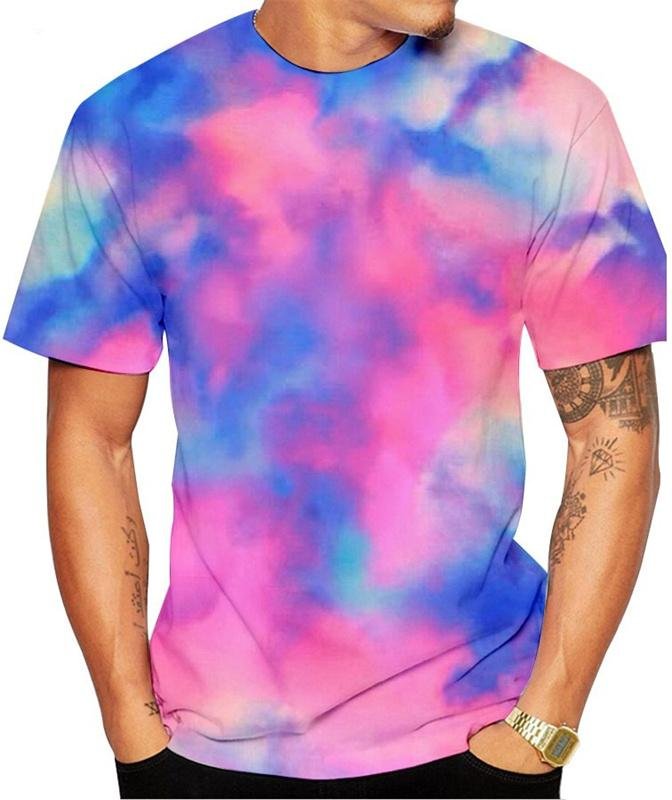 Herr retrofärgad 3D-tryckt T-shirt, färgglad mönstrad T-shirt, rundhalsad Harajuku sommar-T-shirt, överdimensionerad kortärmad T-shirt 6XL pink