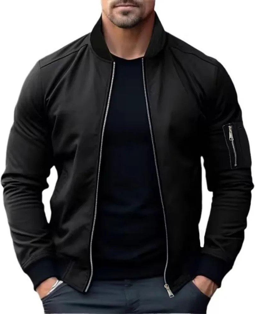 Jackor för Män Enfärgad Bomberjacka Kappa Business Herrkappor Vindjacka Herr Dragkedja Koreansk Basic Streetwear Toppar M svart