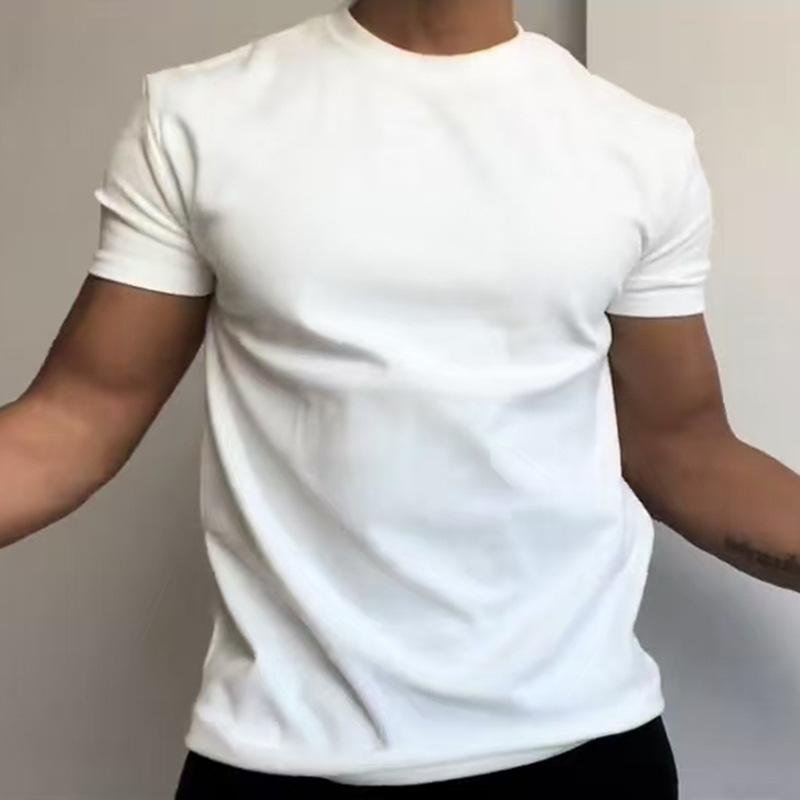 Sommar Rund Hals Enfärgad Casual Mode T-shirt Man Kortärmad Basplagg Tröja Topp Herr Sport T-shirt S vit
